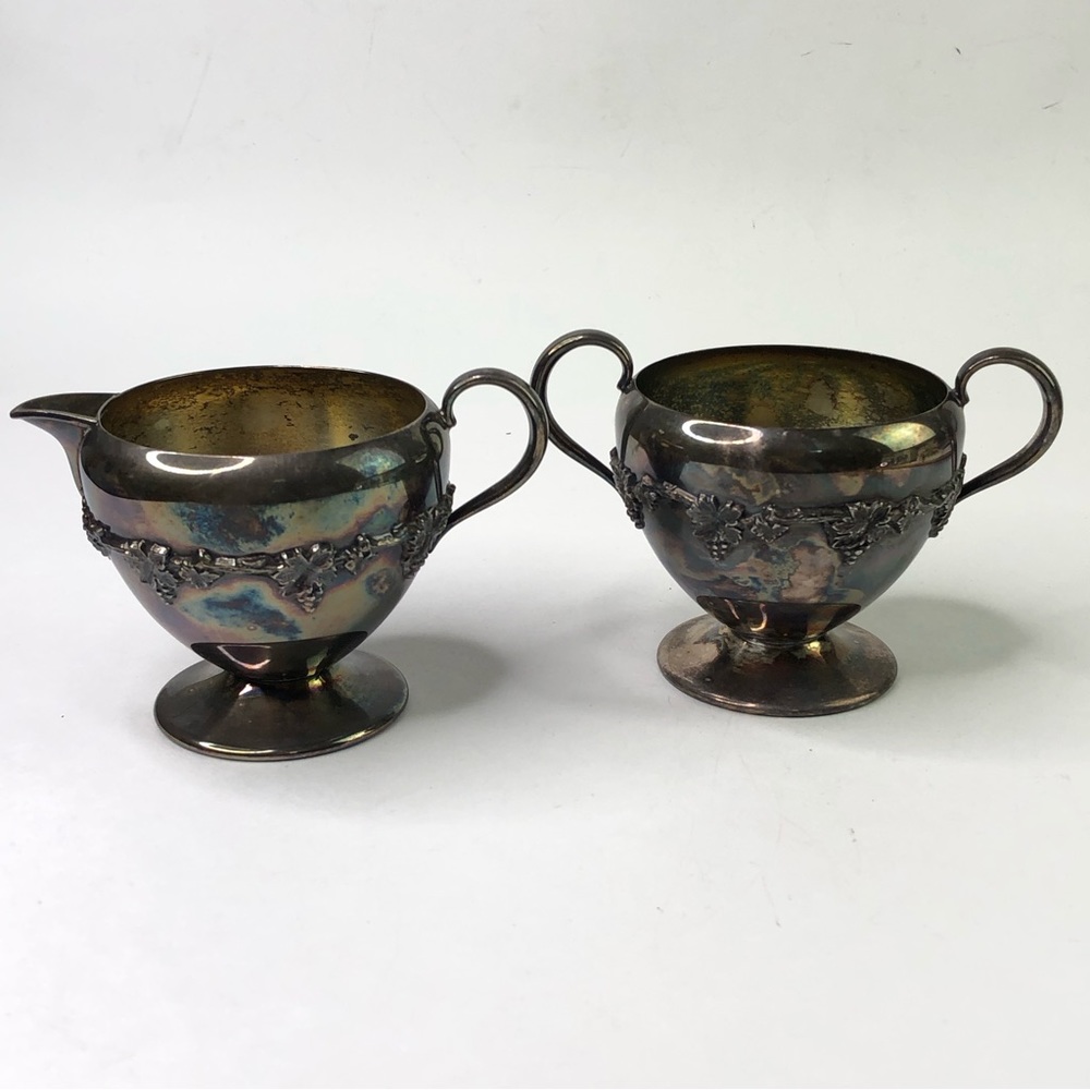 VTG Rogers Hamilton Creamer & Sugar Bowl EP on Copper 1962 Grapes Fruit Design